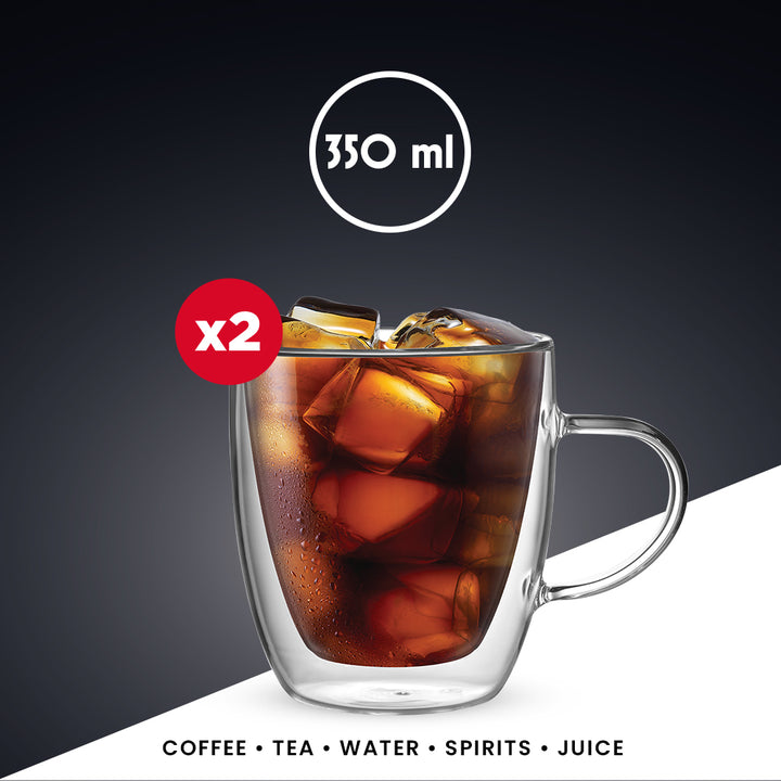 Capri Double Walled Glass Mugs (350ml - Set of 2)