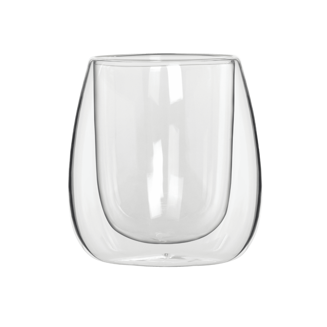 Clear glass tumbler on a white background